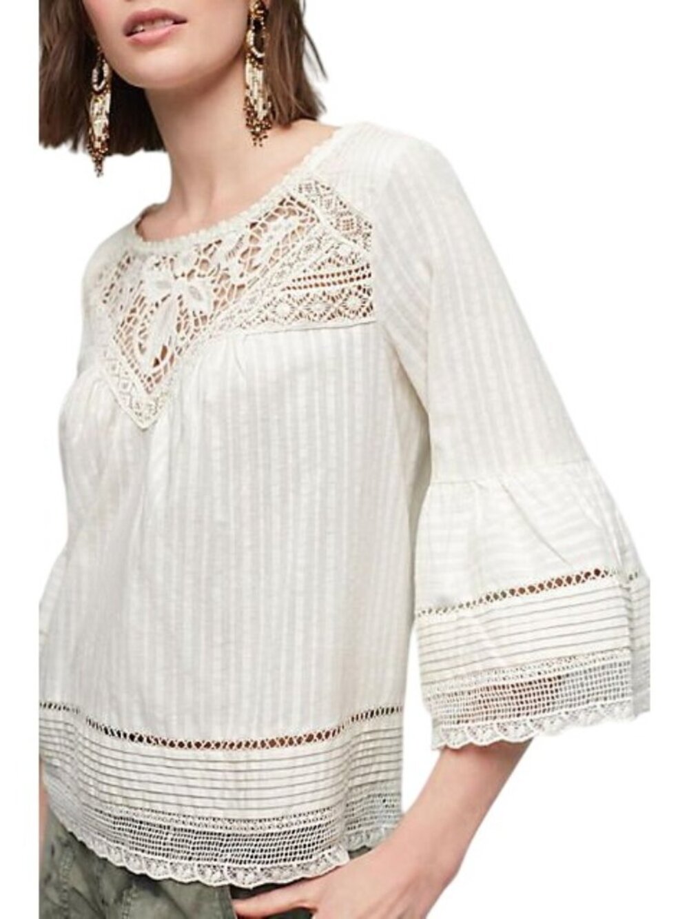 Floreat Priscilla Blouse Size 6 Bell Sleeve Crochet Lace Cottagecore Boho Hippie